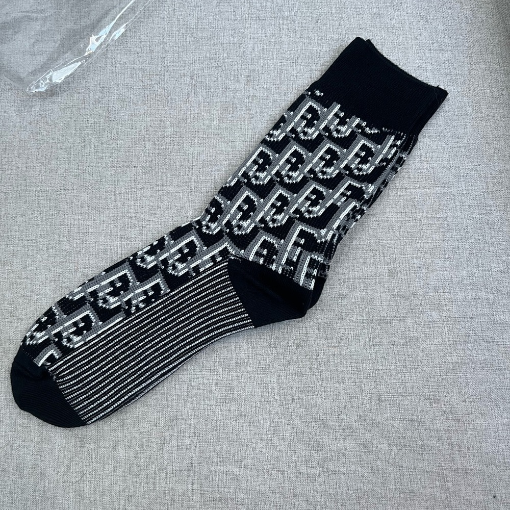 Black and White Patterned Dior Men's Socks